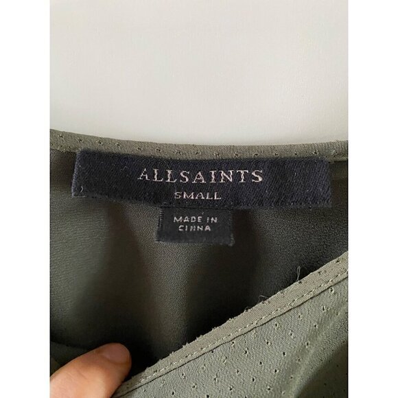 Allsaints Laze Dress Small 2 Piece Sweater Midi Slip Dress Utility Green Lined - Picture 8 of 15